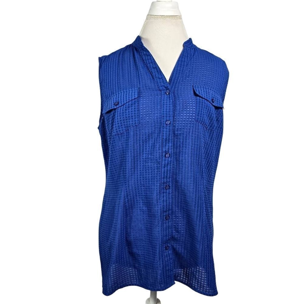 Notations Vibrant Blue Button‑Down Sleeveless Blouse Sizel